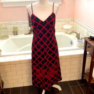 Vintage BCBG Brown and Red Wool, spaghetti strap cocktail holiday dress size 10